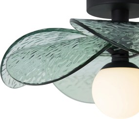 Designerska lampa sufitowa czarna z zielonym żebrowanym szkłem - Kemner