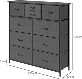 HOMCOM Komoda z Szufladami z Tkaniny, 10 Przegródek, Metalowa Rama, 100x30x100cm, Czarny