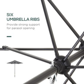 Outsunny Parasol Ø196 cm, Parasol z Funkcją Połamania, Sześciokątny Parasol Balkonowy dla Plaży i Ogrodu, Ciemnoszary