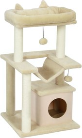 PawHut Drapak dla kota z zabawką, siedziskiem, hamakiem, 48 x 48 x 90 cm, kolor kremowy