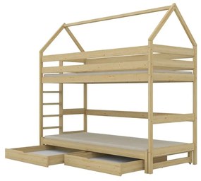 Łóżko piętrowe domek TOBI 1 200x80 sosna lakierowana z szufladami KOCOT KIDS