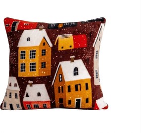 Mikropluszowa poszewka na poduszkę SNOWY VILLAGE 45x45 cm, kolorowa