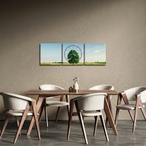 Obraz drzewa na środku łąki (z zegarem) (90x30 cm)