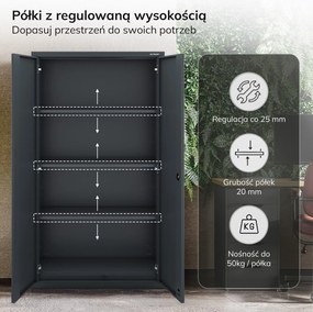 Szafa modułowa metalowa wielofunkcyjna z szufladą wysoką antracytowa MEGAN 1950 x 900 x 400 mm