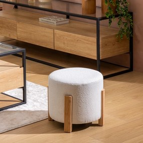 Pufa bouclé Ø 32 cm z bambusowymi nogami