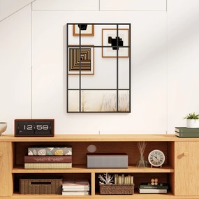 HOMCOM Lustro ścienne, dekoracyjne lustro z metalową ramą, czarne paski, szkło warstwowe, 50B x 2T x 70H cm | Aosom PL