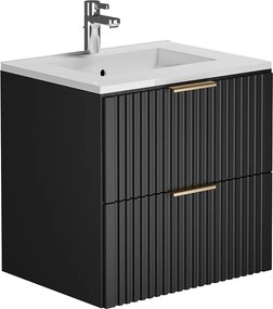 Szafka łazienkowa wisząca  ryflowana z umywalką wpuszczaną w blat - Czarny - 60 cm - ZEVARA