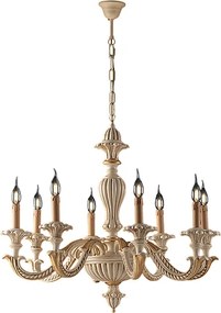 Żyrandol Leonardo z drewna w kolorze kości słoniowej i złotego liścia, 8 świateł, 130 Ø80 BL180-8-AV