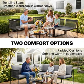 Outsunny Zestaw mebli ogrodowych lounge, 4-5 osób, kanapa dwuosobowa, stolik, krzesło, grube poduszki, siatkowe siedziska | Aosom PL