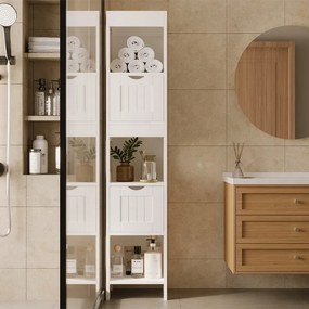 Szafka łazienkowa słupek szuflady biała wysoka półka nowoczesna loft 142 cm
