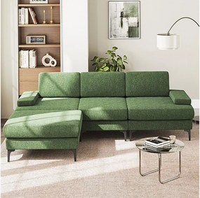 Narożna Sofa 3-osobowa z Weluru - z Pufą - Max. Obciążenie 650kg - 244x146x83cm - Zielony