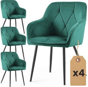Zestaw 4 zielonych krzeseł welurowych - Lorviano