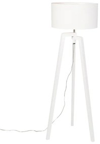 Lampa podłogowa statywowa biała drewno z białym kloszem 50 cm - Puros Nowoczesny Oswietlenie wewnetrzne