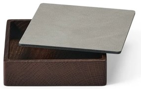Jasnoszaro-brązowy drewniany/ze skóry ekologicznej pojemnik dekoracyjny z pokrywką 11x11x3,5 cm Square Nupo – LIND DNA