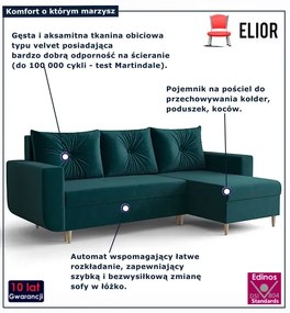 Turkusowy narożnik welurowy z funkcja spania D2-E10