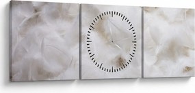 Obraz - Białe pióra (z zegarem) (90x30 cm)