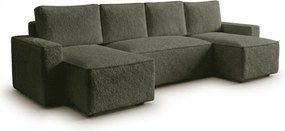 Rozkładana sofa narożna w kształcie U SMART BOUCLE 303x143 cm, ciemnozielona