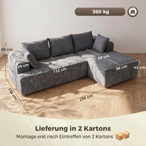 HOMCOM 3-osobowy narożnik w kształcie L z otomaną, przekształcalna sofa Chenille-Cloud z wkładem sprężynowym, szary | Aosom PL