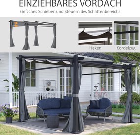 Outsunny Pergola Metalowa 297x295cm Ciemnoszara z Przysuwającym się Dachem | Aosom PL
