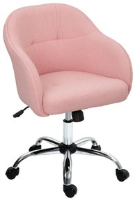 HOMCOM Fotel biurowy, ergonomiczny z funkcją bujania, w wyglądzie futra teddy 56 x 61 x 86 cm Różowy