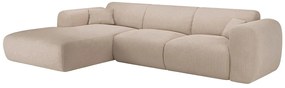 Duża kanapa narożna lewostronna z beżowej teksturowanej tkaniny POGNI marki Maison Céphy