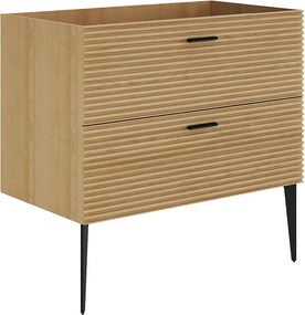 Szafka pod umywalkę na nóżkach z prążkowanym frontem - 2 szuflady - Jasny naturalny - 80 cm - SARONE