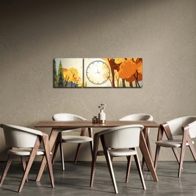 Obraz - Jesienny krajobraz, ilustracja (z zegarem) (90x30 cm)