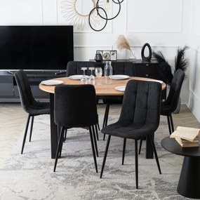 Zestaw Stół Okrągły Rozkładany HARRY 102-142 cm Dąb Craft/Czarny i 6 Krzeseł Tapicerowanych PERU 2 Czarnych Nowoczesnych