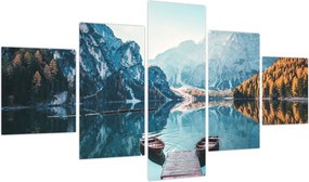 Obraz - Łodzie na jeziorze Braies (125x70 cm)