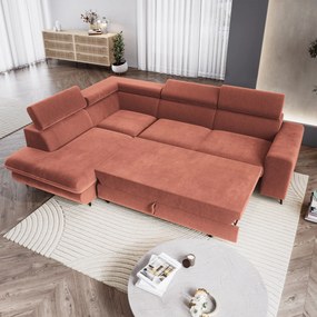 Masseno Narożnik VELISS z funkcją spania i pojemnikiem na pościel Narozniki L, Rozkładana sofa - Koralowy, CASTEL 55