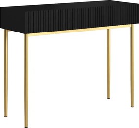 Toaletka Nicole 100 cm z szufladami - czarny mat / złote nóżki