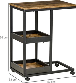 HOMCOM Stolik pomocniczy na kółkach do sofy lub łóżka, styl industrialny, stal i drewno, brązowy i czarny