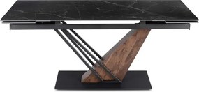 Stół Rozkładany Prostokątny REX 2 180-240 cm Ceramiczny Czarny Marmur/Orzech Japandi