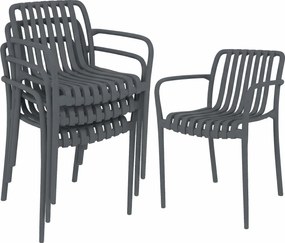 Outsunny Krzesła ogrodowe 4 szt. składane krzesła tarasowe z lamelowym siedziskiem i podłokietnikami, ergonomiczne, ciemnoszare | Aosom PL