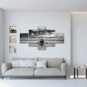 Obraz - Samolot czarno-biały (125x70 cm)