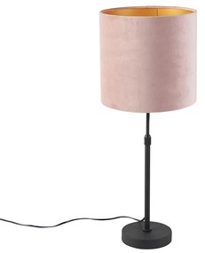 Lampa stołowa czarna z różowym aksamitnym abażurem ze złotem 25 cm - Parte klasyczny/Antyczny Oswietlenie wewnetrzne