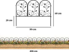 Outsunny Płot ogrodowy z metalu 80 x 60 cm Dekoracyjny płot kratowy zestaw z nogami do ogrodu, kwietników, bariera ochronna Czarny | Aosom PL