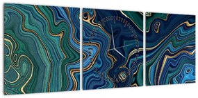 Obraz - Zielono - niebieski marmur (z zegarem) (90x30 cm)