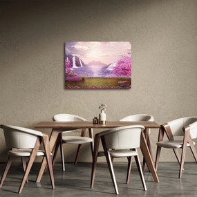 Obraz różowych drzew z jeziorem (70x50 cm)