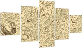 Obraz - Zabytkowa mapa, ilustracje (125x70 cm)