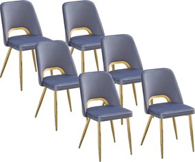 Zestaw 6 krzeseł z weluru i złotego metalu – Niebieskie – LUNA