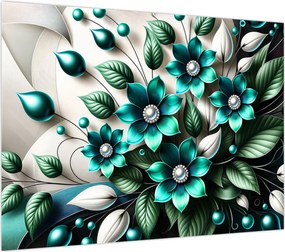 Obraz na szkle - 3D turkusowe kwiaty (70x50 cm)