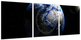 Obraz planety Ziemia (z zegarem) (90x30 cm)