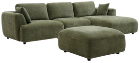 Kanapa narożna prawostronna i pufa z zielonej tkaniny TINDRALO