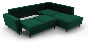Zielony aksamitny rozkładany/ze schowkiem narożnik (prawostronny/w kształcie litery L) Kyoto – Cosmopolitan Design