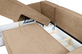 Nowoczesny narożnik prawostronny SELLMA w tkaninie RAVEN 34 karmelowej