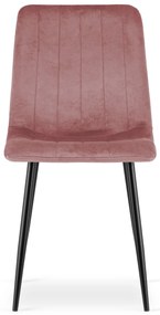 Różowe krzesło do kuchni LAVA aksamitne z czarnymi nogami