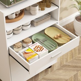 HOMCOM Szafka na mikrofalówkę, półka, szafa z podwójnymi drzwiami, szuflada, kółka, biały