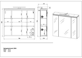 Antracytowa szafka łazienkowa z lustrem i oświetleniem 76x74 cm Modesto – Germania
