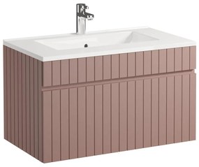 Szafka łazienkowa wisząca ryflowana różowa z umywalką wpuszczaną w blat - 80 cm - SATARA